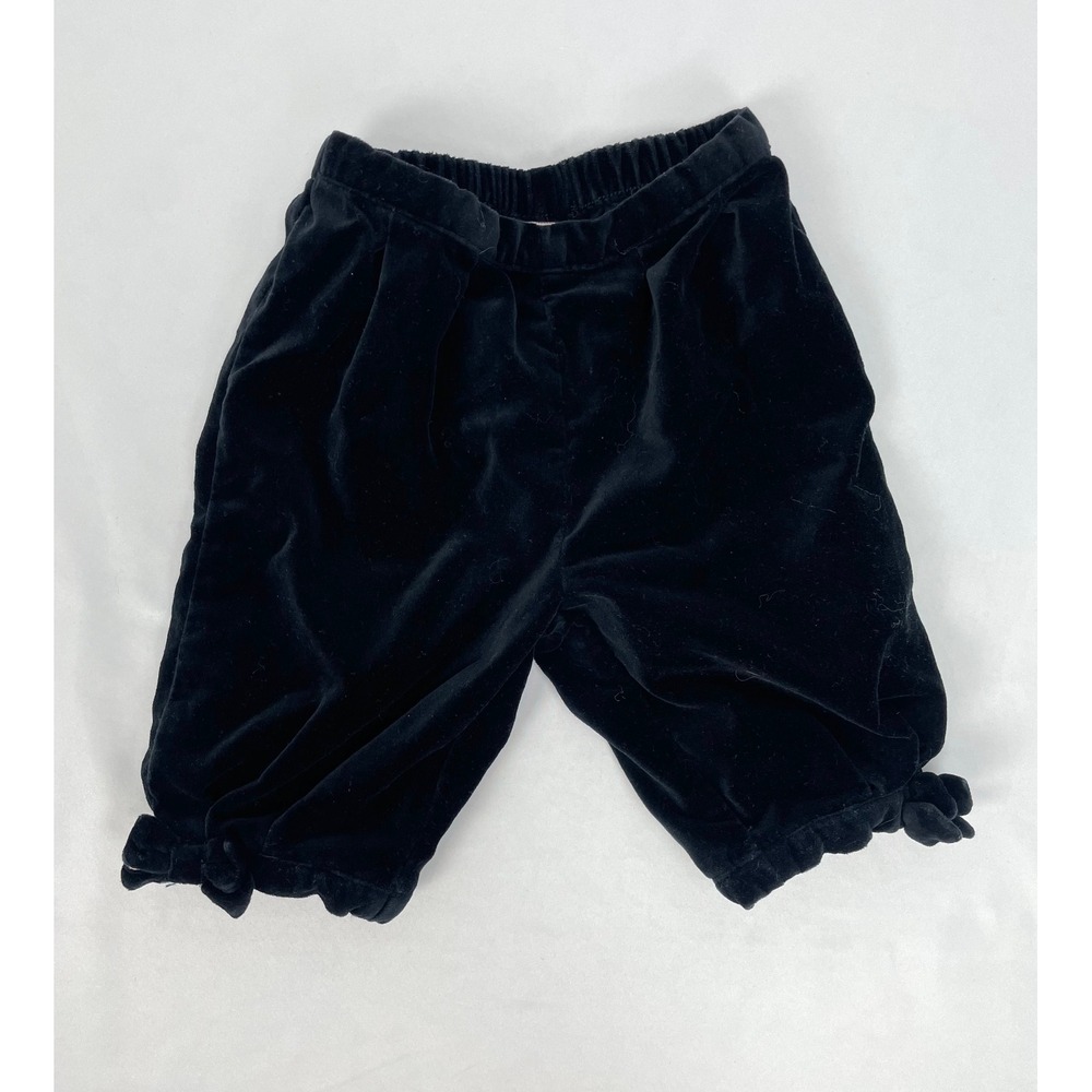 Janie & Jack Baby Girl 6-12 Months Black Velour Velvet Pants Bow
